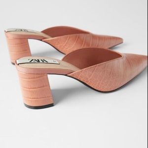 Zara Croc Pink Pointed Toe Mules - Size 40 (9.5)